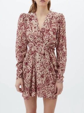 Mariacher 100% Silk Rosario Jerez Dress Floral Mini Ruched Sleeves NWT Medium